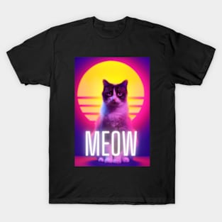 Meow Synthwave Cat T-Shirt